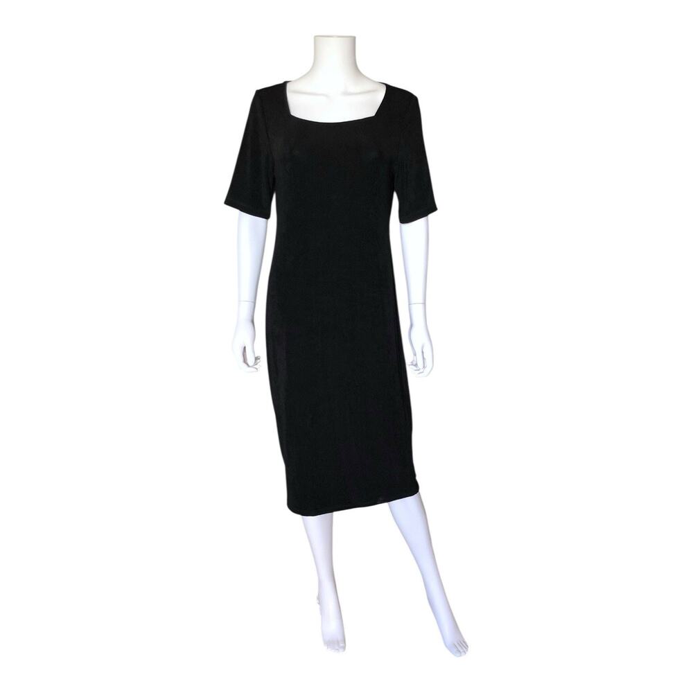 Chicos Travelers Dress Womens 1 US 8/10 Black Midi Square Neck Slinky Stretch